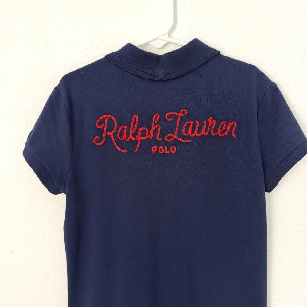 Polo Ralph Lauren Girls Stretch Mesh Polo Dress navy blue size Medium NWOT